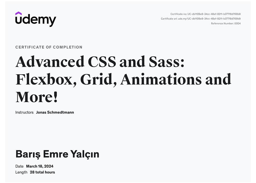 Advanced CSS and Sass certificate